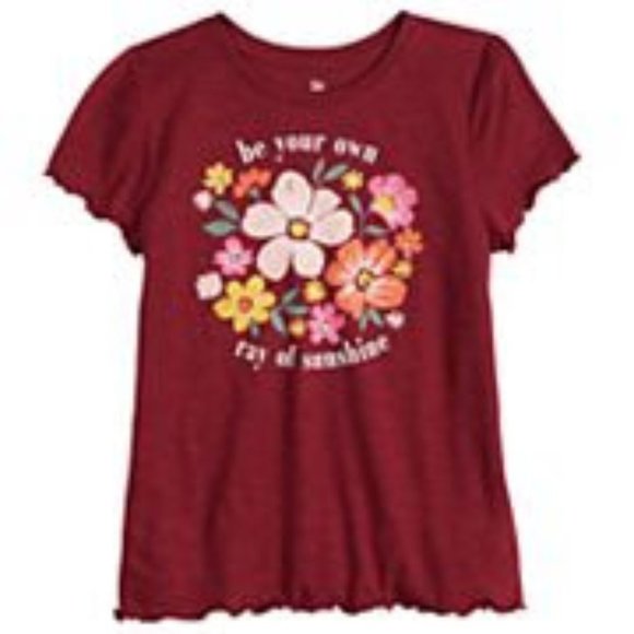 Bundle Girl's Red Floral Print Short Sleeve Pullover Top - Picture 1 of 1